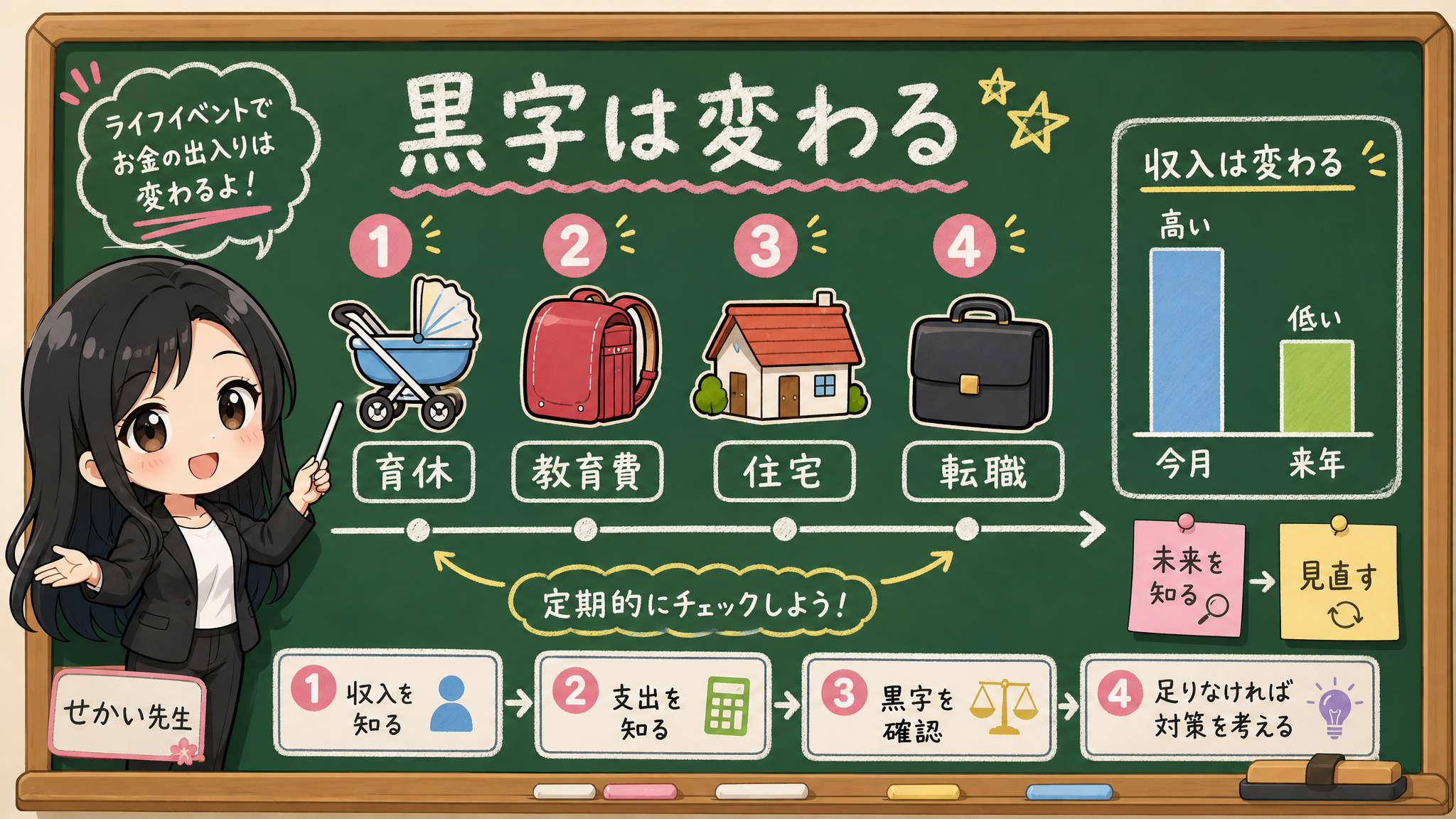 夫婦のライフプラン表とNISA口座を分けて考える黒板図解